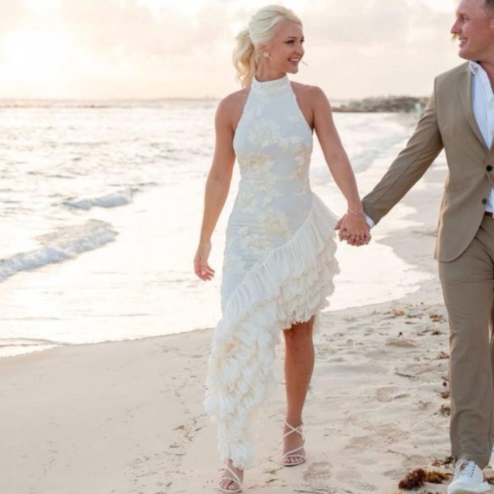 ROTATE Bridal floral-appliqué maxi dress - size 4